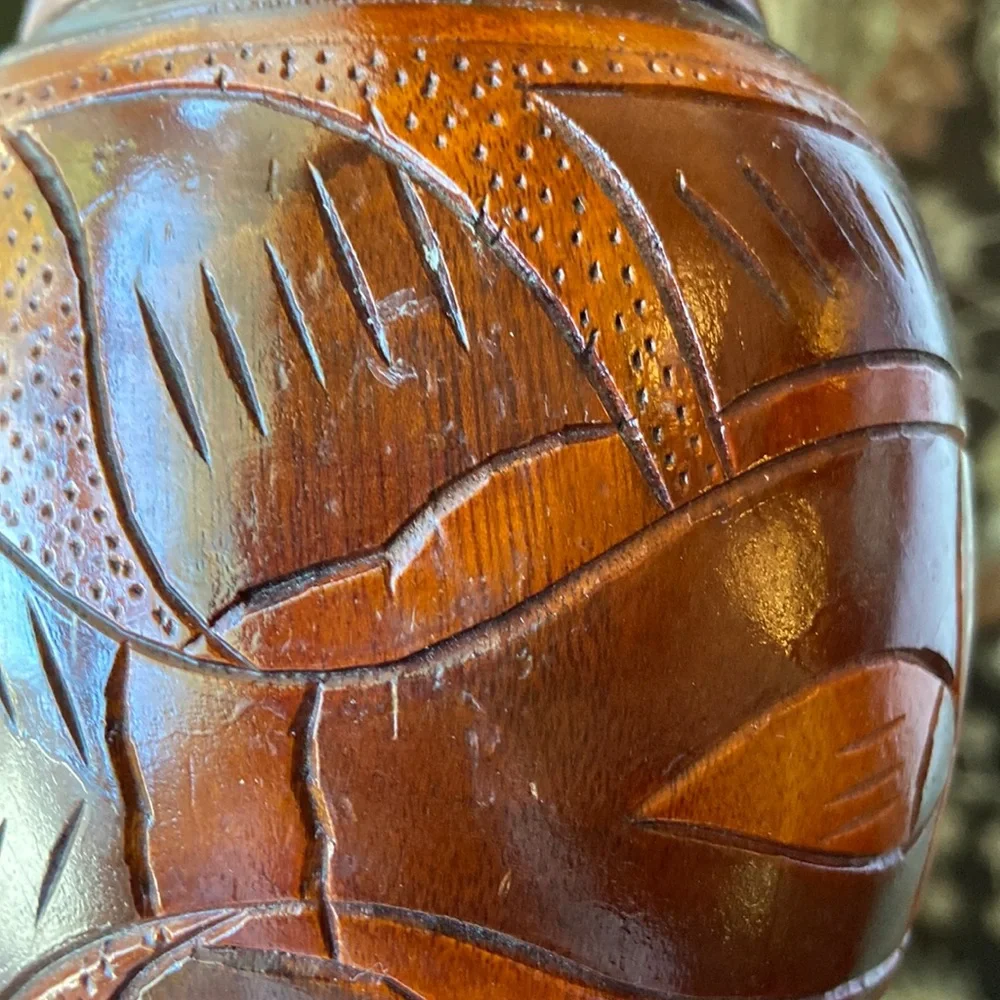 Jamaican Hand Carved Tropical Wood Jars
